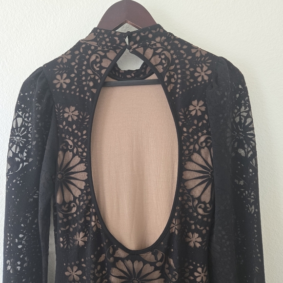 Farm Rio Anthropologie Dress XS Black Open Back Floral Midi Whimsy Goth Illusion - Picture 6 of 14